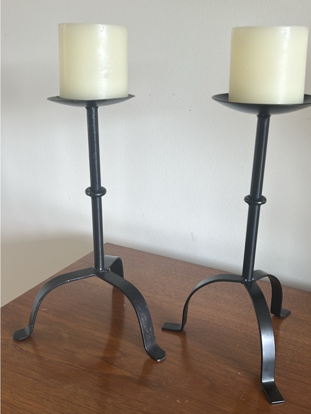 Classic Black Iron Pillar Candle Holders - Set of 2